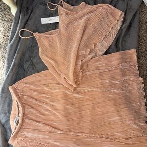 Chic Peach Pleated Two-Piece Set